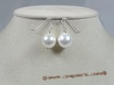 shpe008 10mm white round shell pearl sterling wire dangle earrings