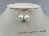 shpe009 10mm white round shell pearl 925silver dangle earrings