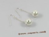 shpe014 Sterling white shell pearl dangle earrings with zircon beads