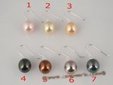 shpe015 Sterling silver 10mm round shell pearl dangle earrings in multicolor