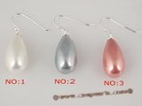 shpe019 Sterling 10*18mm oval shell pearl dangle earrings in wholesale