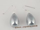 shpe025 Wholesale 925 silver simple earring hook dropping grey shell pearl