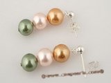 shpe033 Wholesale multicolor shell pearl dropping earrings with 925silver ear hook