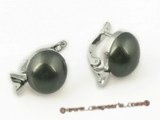shpe046 sterling silver 12mm black bread shell pearl clip earrings