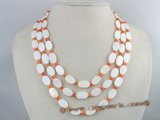 SN008 Triple strands oval white shell  beads necklace