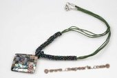 SN022 Square Abalone Shell Pendant Necklace with Seed Beads
