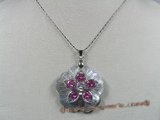 sp048 flower design mohter of pearl shell pendant with zircon beads