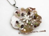 sp088 Carve flower shell pendant with freshwater pearl in wholesale