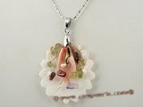 sp089 Carve flower mohter of pearl shell pendant with freshwater pearl