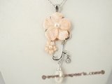 sp102 Nature pink 30mm carve flower mother of pearl pendant in silver plated