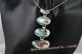 sp140 Modern oval Abalone Shell pendant necklace with silver plated bails