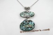 Sp152 Modern Silver toned Abalone Shell Pendant Necklace