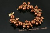 spbr021 Gorgeous Hand Wired Coffee color shell pearl cluster bracelet