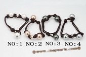 spbr028 Large Size Round Shell Pearl Braided Leather Bracelet