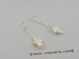 spe004 10*15MM white cross keshi pearl dangle earrings with sterling hook