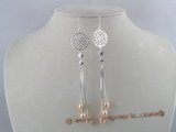 spe010 sterling Dangling Chandelier Earrings with pink rice shape freshwater pearl