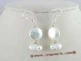 spe012 Eye-Catching Genuine coin shape Pearl & crystal beads dangle Earrings