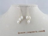 spe013 6*8mm white tear-drop freshwater pearls sterling dangle earring
