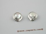 spe014 12-13mm white coin shape freshwater pearl Sterling Silver Clip Earrings