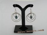 spe019 multi-hoop sterling silver and black rice pearl dangle earrings