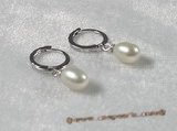 spe030 6*8mm white tear-drop pearls sterling hoop earring