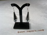 spe033 Elongated Teardrop black Pearl sterling silver dangle Earrings