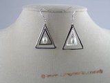 spe034 Sterling Silver Double Elongated Triangle Hoop pearl  dangle Earring