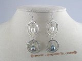 spe035 multi-hoop sterling silver and rice pearl dangle earrings