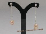 spe041 sterling single row dangle earrings with cultured pearl
