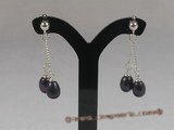 spe042 sterling silver and black cultured pearl dangle earrings