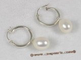 spe055 sterling silver 8-9mm white rain drop pearl hoop earrings