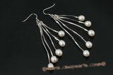 spe057 6-7mm rice shape pearl 925silver dangle hook earrings