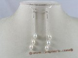 spe060 Sterling 6-7mm rice shape pearl dangle hook earrings