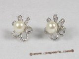 spe065 sterling silver 7.5-8mm breads pearl flower studs earrings