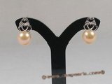 spe067 sterling pink breads pearl studs earrings with zircon beads