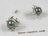 spe068 sterling green breads pearl studs earrings with sterling tray