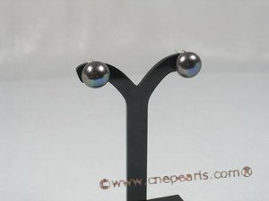 spe084 10-10.5mm black freshwater pearl sterling silver studs earring