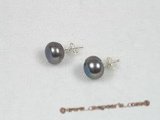 spe084 10-10.5mm black freshwater pearl sterling silver studs earring