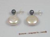spe106 Sterling 12-13mm white coin shape pearl studs earrings