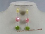 spe118 Sterling Chain & multi-color coin pearl dangle Earring