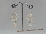 spe127 8-9mm tear-drop freshwater pearl heart-shape sterling dangle earrings