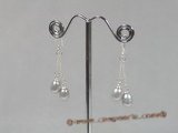 spe132 6-7mm grey tear-drop pearl 925silver dangle earrings