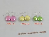 spe150 Eye-Catching 12mm color coin shape Pearl dangle Earrings