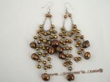 spe152 Sterling freshwater pearl chandelier earrings in coffee color