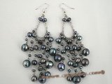 spe153 Black cultured pearl chandelier 925 silver earrings wholesale