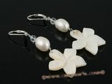 spe157 French clip White Pearl and carve shell leverback Earrings
