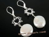 spe160 Stylish Sterling Silver Coin Pearl clip Earrings on sale