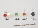 spe162 Silver 925 stud earrings with multicolor zircon and tear-drop pearl
