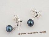 spe165 925silver star stud earrings with 6-7mm black round freshwater pearl