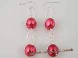 spe168 sterling silve 9.5-10.5mm wine red whorl potato pearl dangle earrings